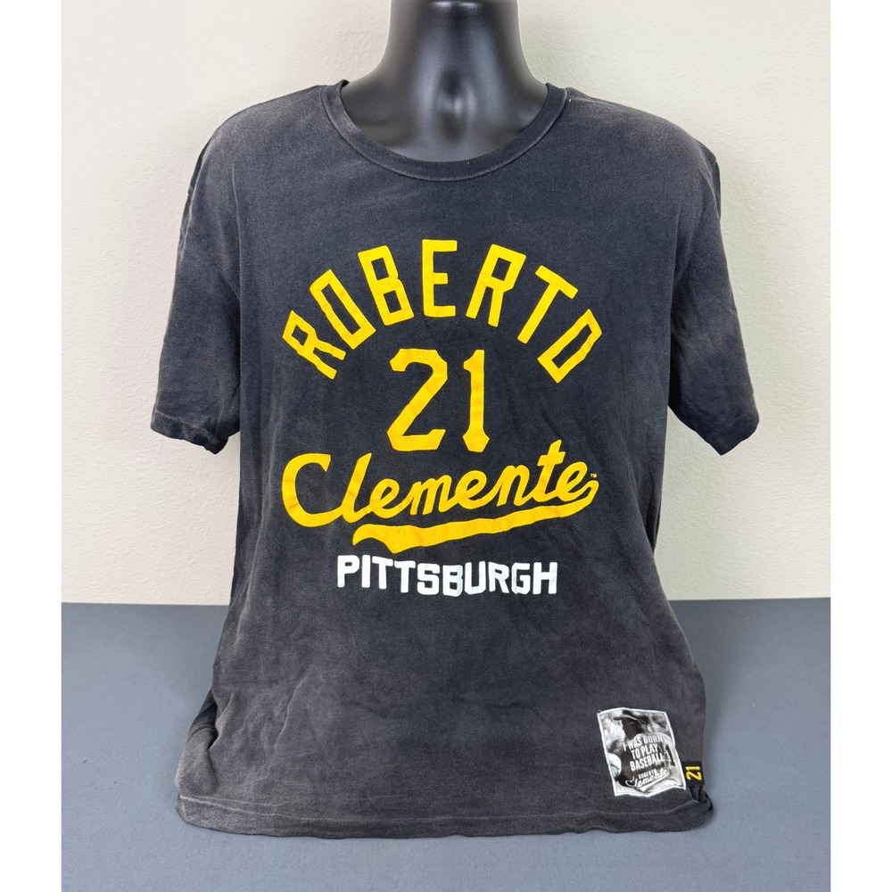 Roots of Fight Baseball Men's Roberto Clemente #21 Crew Tee Gray Size XL Sports